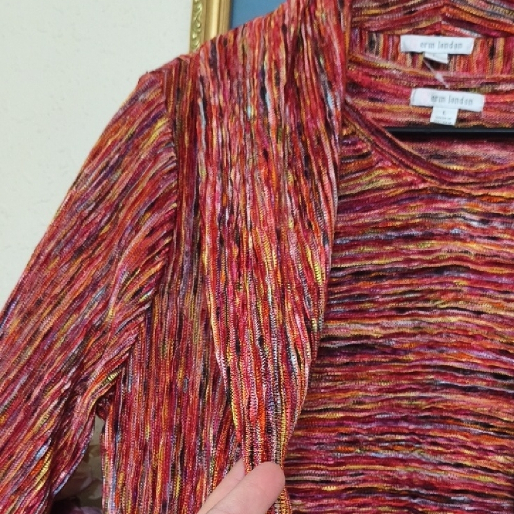 Colorful 2Piece Metallic Cardigan And Long Sleeve Top Career Coastal Grandma - Picture 6 of 12